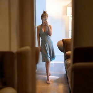 Y2k Morrell Maxie bleu brown paisley silk halter dress size 2